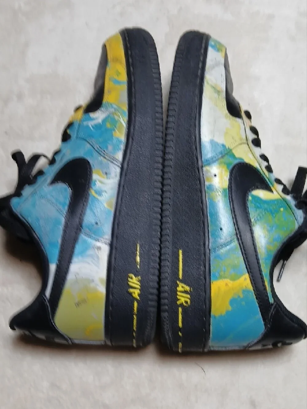 Nike Air Force 1 Custom Mede  Low-Top Sneakers - Blue, Yellow & Black Size 9